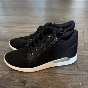 Black Side Zip Sneakers with White Sole